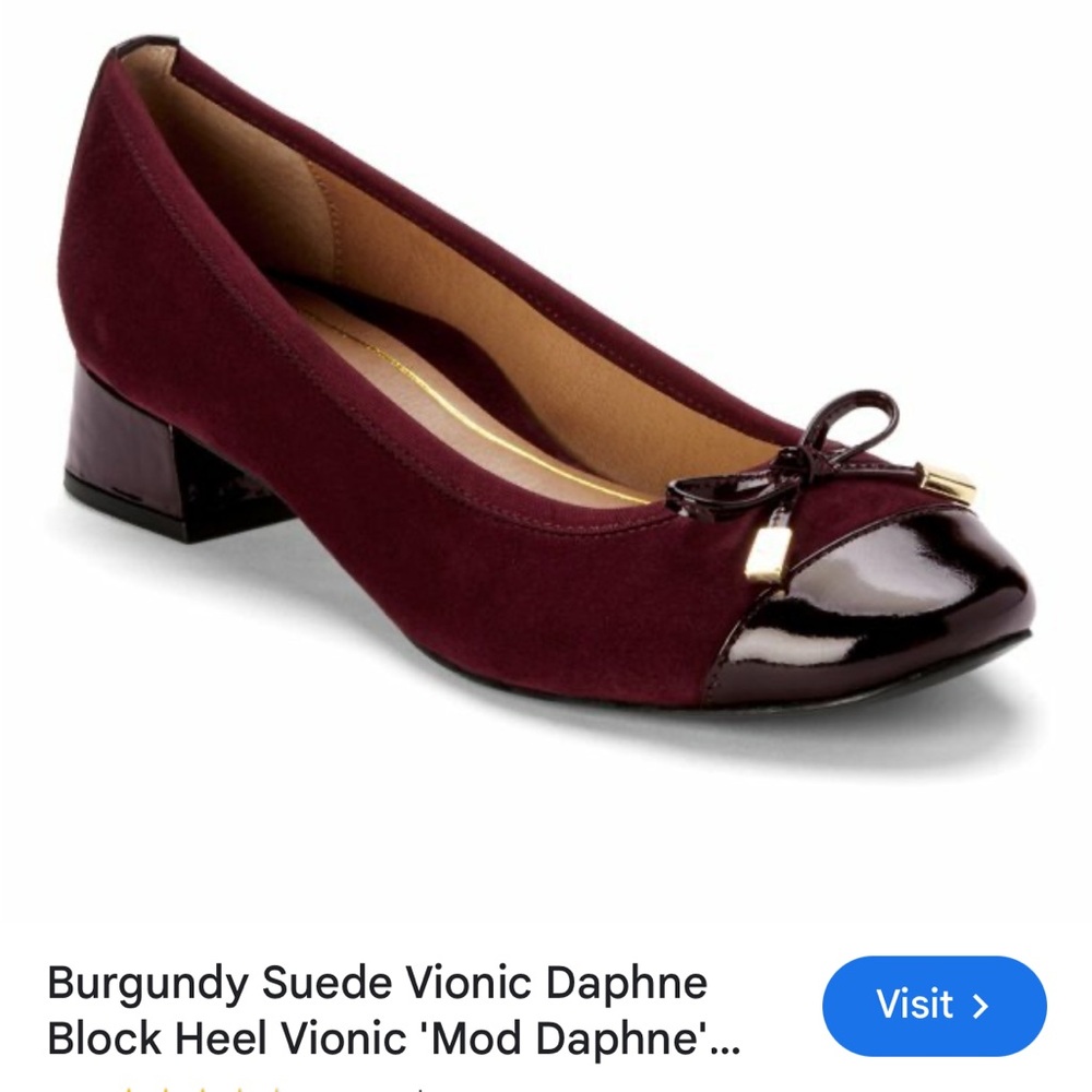Vionic Burgundy Cap Toe Flats with Bow Accent